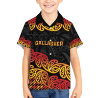 New Zealand Rugby Pacific Custom Family Matching Off Shoulder Short Dress and Hawaiian Shirt Rangatira Maori Kowhaiwhai Pattern LT9 Son's Shirt Gold - Polynesian Pride