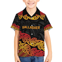New Zealand Rugby Pacific Custom Family Matching Short Sleeve Bodycon Dress and Hawaiian Shirt Rangatira Maori Kowhaiwhai Pattern LT9 Son's Shirt Gold - Polynesian Pride