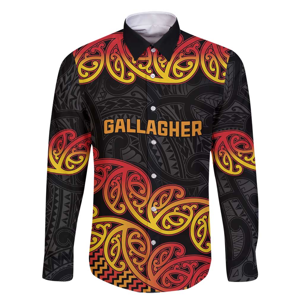 New Zealand Rugby Pacific Custom Family Matching Summer Maxi Dress and Hawaiian Shirt Rangatira Maori Kowhaiwhai Pattern LT9 Dad's Shirt - Long Sleeve Gold - Polynesian Pride