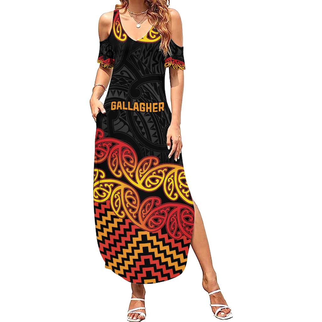 New Zealand Rugby Pacific Custom Family Matching Summer Maxi Dress and Hawaiian Shirt Rangatira Maori Kowhaiwhai Pattern LT9 Mom's Dress Gold - Polynesian Pride