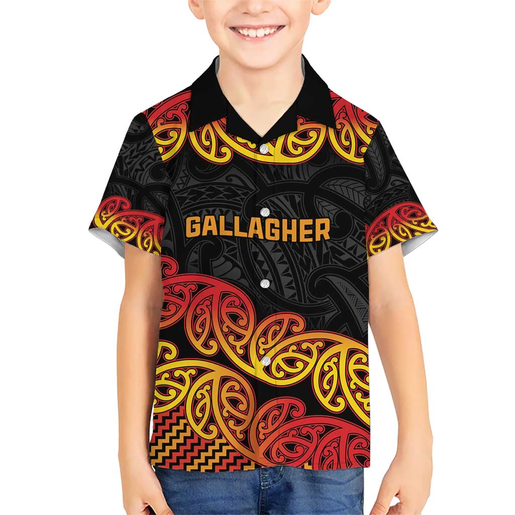 New Zealand Rugby Pacific Custom Kid Hawaiian Shirt Rangatira Maori Kowhaiwhai Pattern LT9 Kid Gold - Polynesian Pride