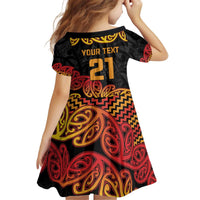 New Zealand Rugby Pacific Custom Kid Short Sleeve Dress Rangatira Maori Kowhaiwhai Pattern