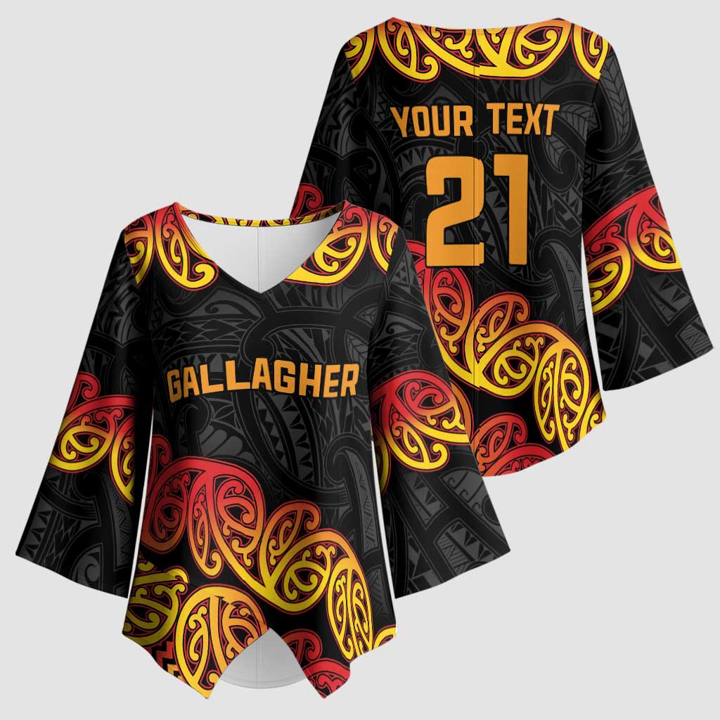New Zealand Rugby Pacific Custom Kimono Sleeve Blouse Rangatira Maori Kowhaiwhai Pattern - Polynesian Pride
