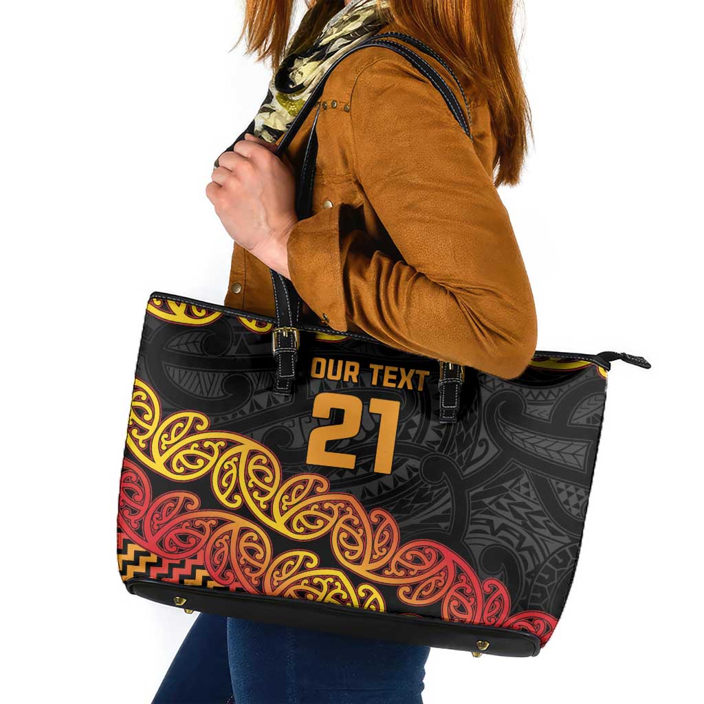New Zealand Rugby Pacific Custom Leather Tote Bag Rangatira Maori Kowhaiwhai Pattern