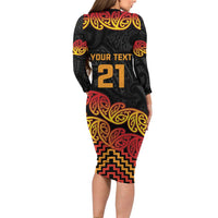 New Zealand Rugby Pacific Custom Long Sleeve Bodycon Dress Rangatira Maori Kowhaiwhai Pattern LT9 - Polynesian Pride