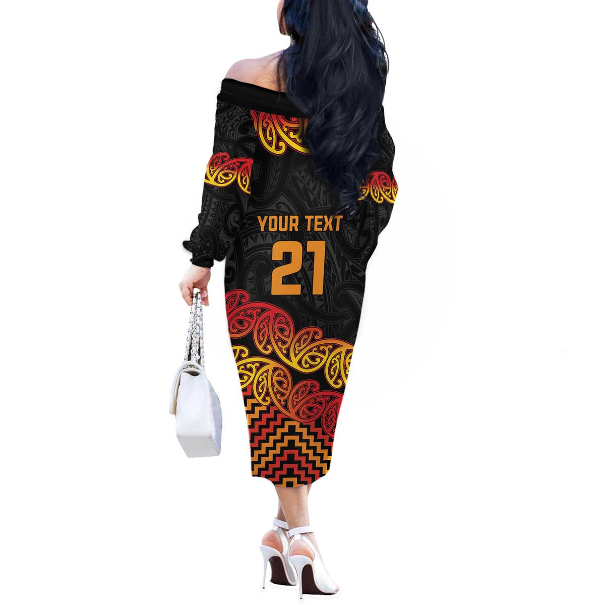 New Zealand Rugby Pacific Custom Off The Shoulder Long Sleeve Dress Rangatira Maori Kowhaiwhai Pattern LT9 - Polynesian Pride