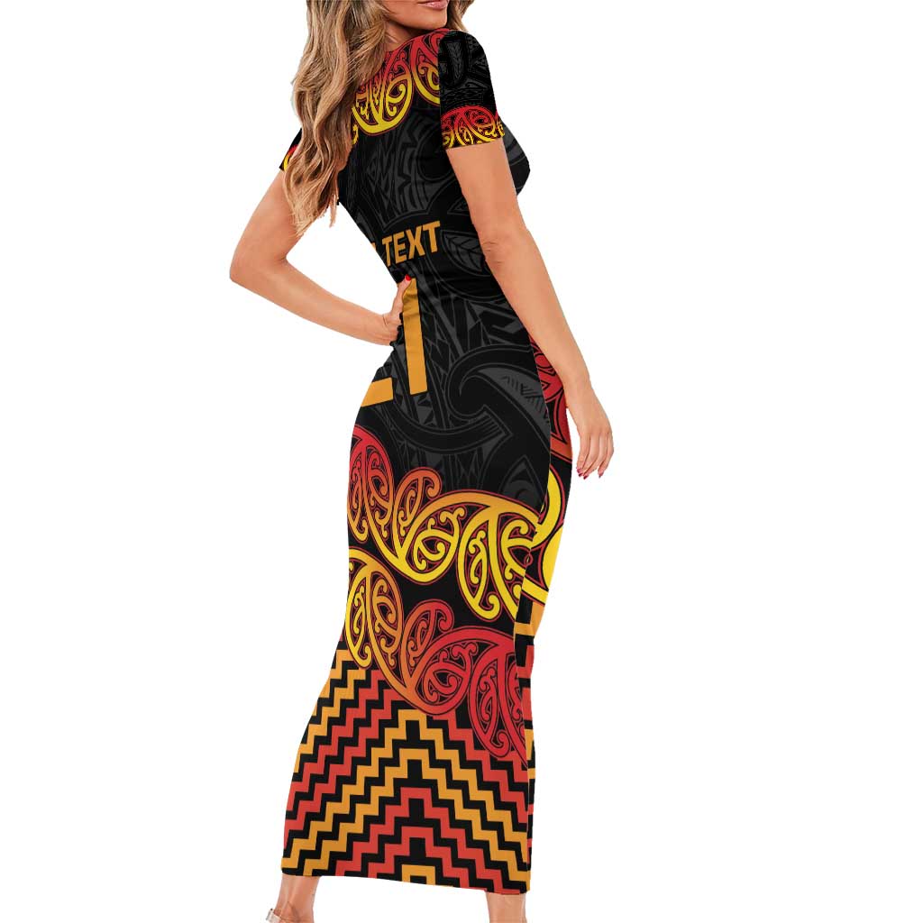 New Zealand Rugby Pacific Custom Short Sleeve Bodycon Dress Rangatira Maori Kowhaiwhai Pattern LT9 - Polynesian Pride
