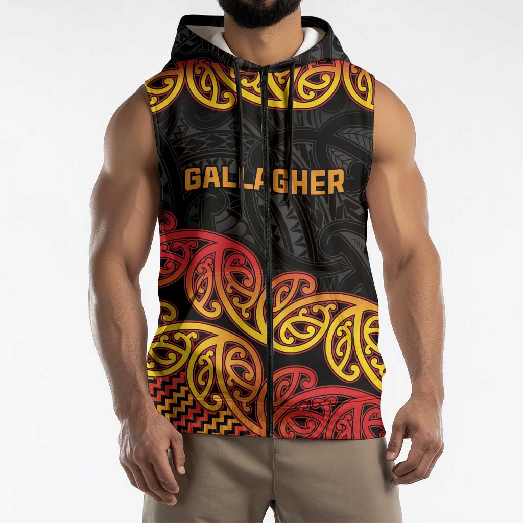 New Zealand Rugby Pacific Custom Sleeveless Zip Hoodie Rangatira Maori Kowhaiwhai Pattern LT9 - Polynesian Pride