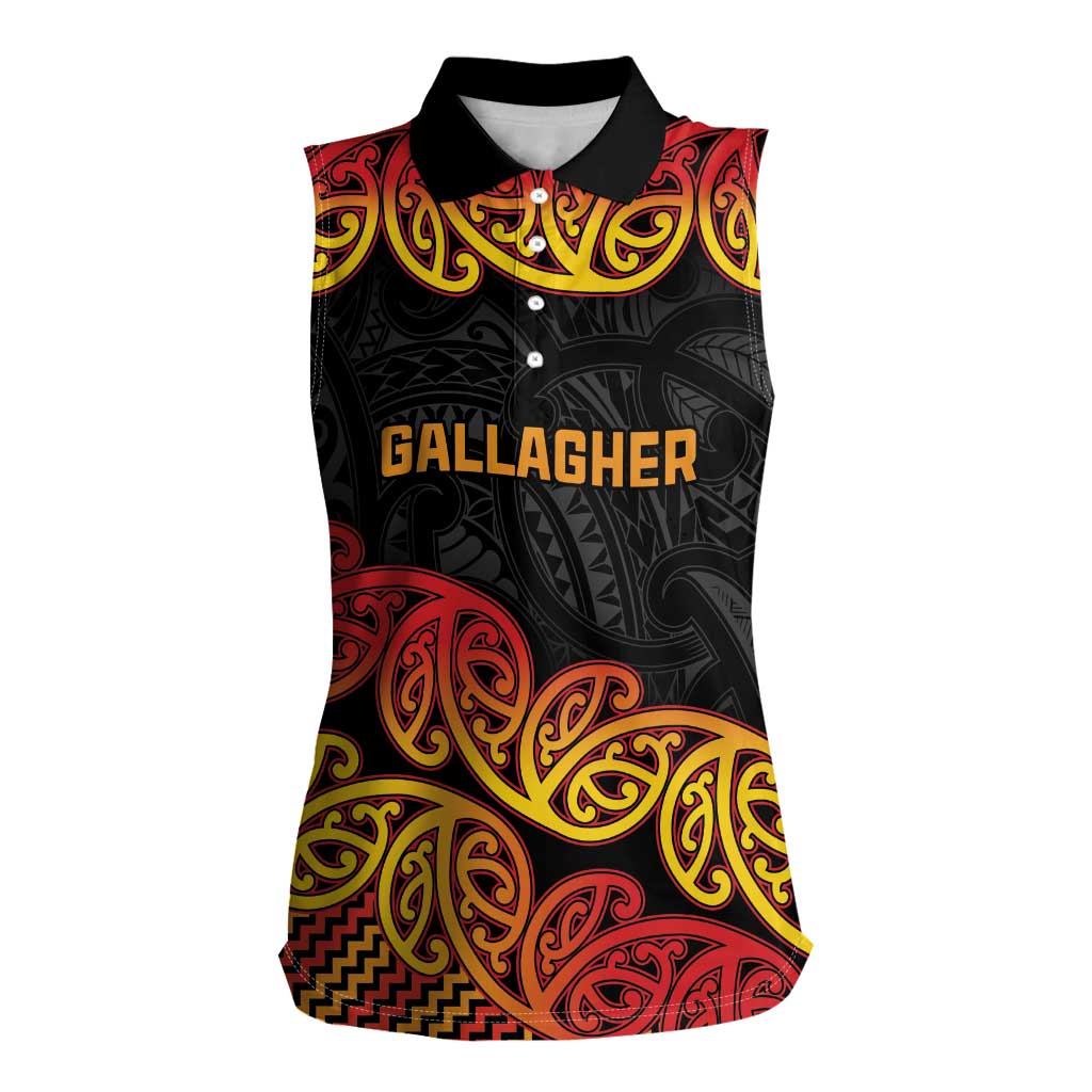 New Zealand Rugby Pacific Custom Women Sleeveless Polo Shirt Rangatira Maori Kowhaiwhai Pattern LT9 Female Gold - Polynesian Pride