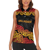 New Zealand Rugby Pacific Custom Women Sleeveless Polo Shirt Rangatira Maori Kowhaiwhai Pattern LT9 - Polynesian Pride