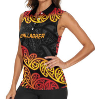 New Zealand Rugby Pacific Custom Women Sleeveless Polo Shirt Rangatira Maori Kowhaiwhai Pattern LT9 - Polynesian Pride