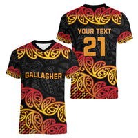 New Zealand Rugby Pacific Custom Women V-Neck T-Shirt Rangatira Maori Kowhaiwhai Pattern LT9 - Polynesian Pride