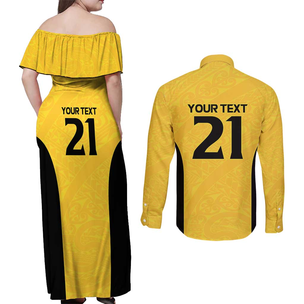 New Zealand Rugby Pacific Custom Couples Matching Off Shoulder Maxi Dress and Long Sleeve Button Shirt Hau Awhiowhio Maori Tribal Tattoo LT9 - Polynesian Pride