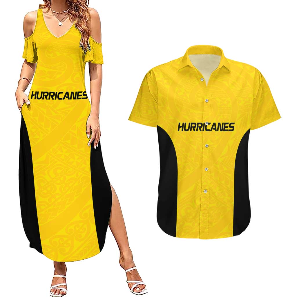 New Zealand Rugby Pacific Custom Couples Matching Summer Maxi Dress and Hawaiian Shirt Hau Awhiowhio Maori Tribal Tattoo LT9 Gold - Polynesian Pride