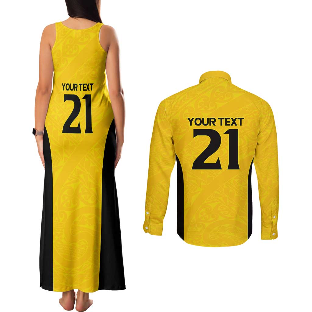 New Zealand Rugby Pacific Custom Couples Matching Tank Maxi Dress and Long Sleeve Button Shirt Hau Awhiowhio Maori Tribal Tattoo LT9 - Polynesian Pride