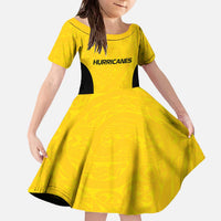 New Zealand Rugby Pacific Custom Family Matching Off The Shoulder Long Sleeve Dress and Hawaiian Shirt Hau Awhiowhio Maori Tribal Tattoo LT9 Daughter's Dress Gold - Polynesian Pride