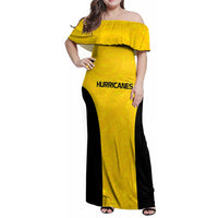 New Zealand Rugby Pacific Custom Family Matching Off Shoulder Maxi Dress and Hawaiian Shirt Hau Awhiowhio Maori Tribal Tattoo LT9 Mom's Dress Gold - Polynesian Pride
