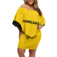 New Zealand Rugby Pacific Custom Off Shoulder Short Dress Hau Awhiowhio Maori Tribal Tattoo LT9 Women Gold - Polynesian Pride
