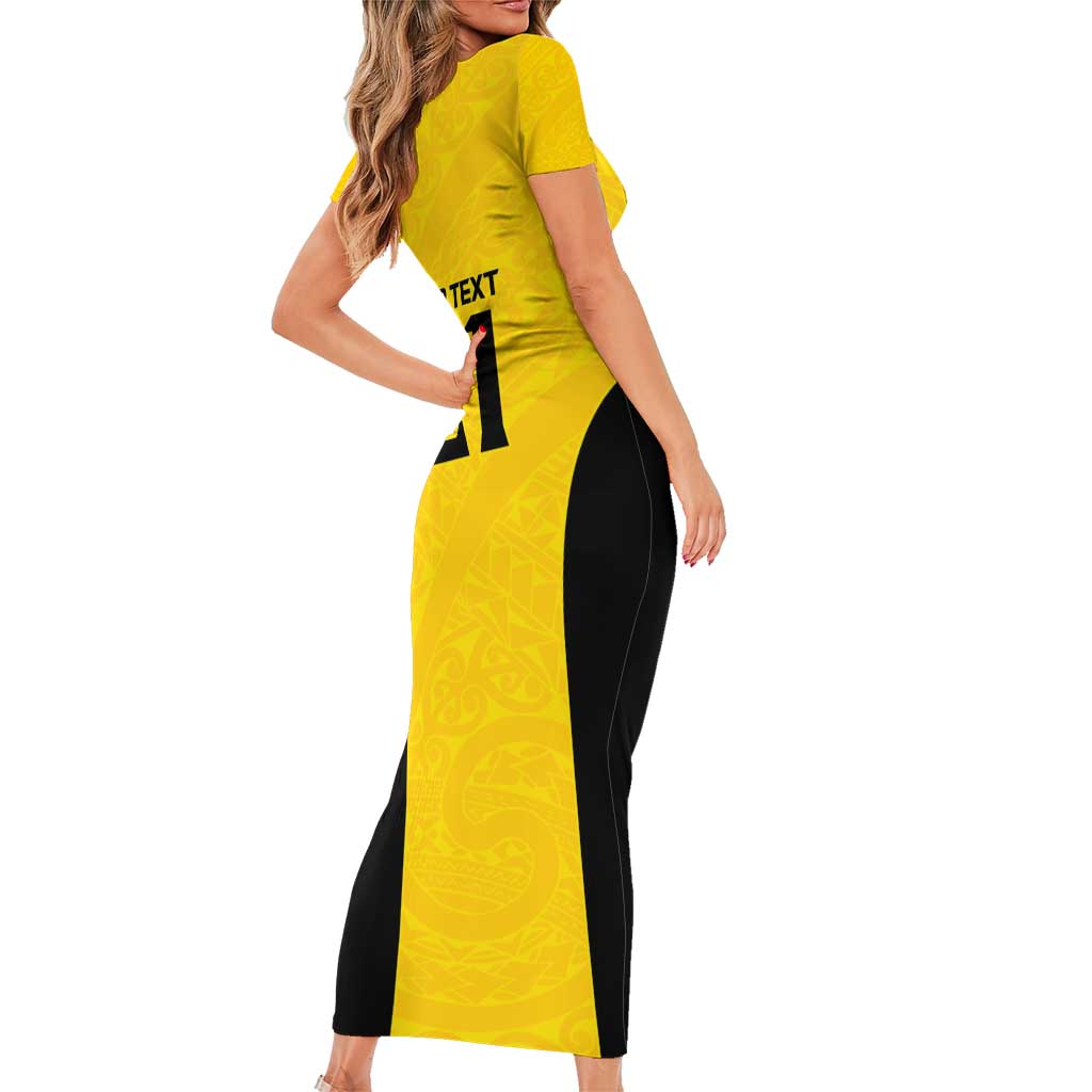 New Zealand Rugby Pacific Custom Short Sleeve Bodycon Dress Hau Awhiowhio Maori Tribal Tattoo LT9 - Polynesian Pride