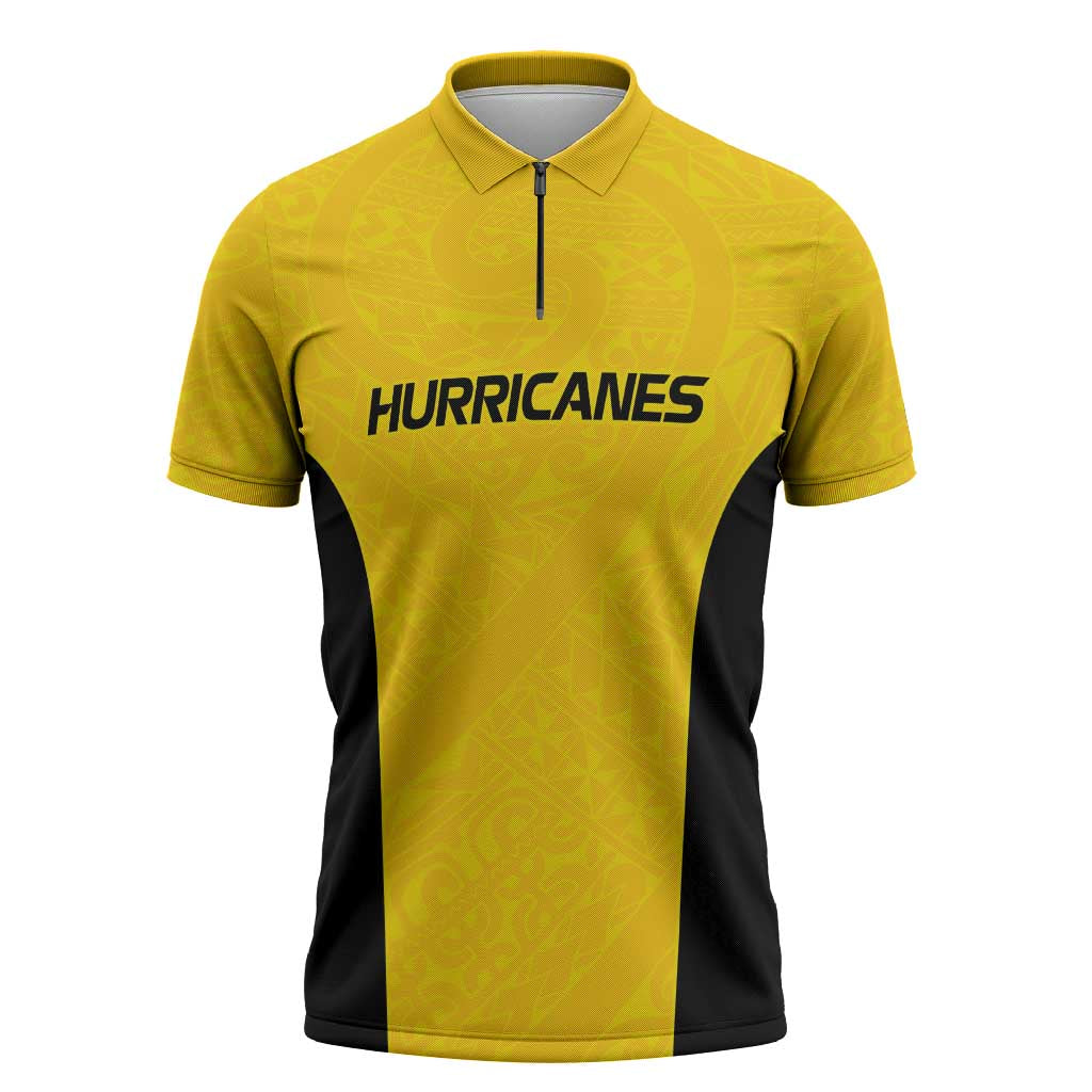 New Zealand Rugby Pacific Custom Zipper Polo Shirt Hau Awhiowhio Maori Tribal Tattoo LT9 Gold - Polynesian Pride