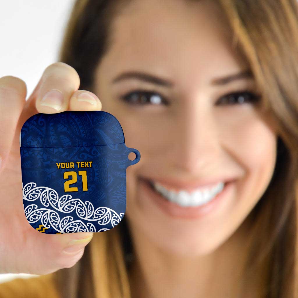 New Zealand Rugby Pacific Custom AirPods Case Kahupeka Maori Kowhaiwhai Pattern LT9 Blue - Polynesian Pride