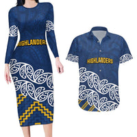 New Zealand Rugby Pacific Custom Couples Matching Long Sleeve Bodycon Dress and Hawaiian Shirt Kahupeka Maori Kowhaiwhai Pattern LT9 Blue - Polynesian Pride