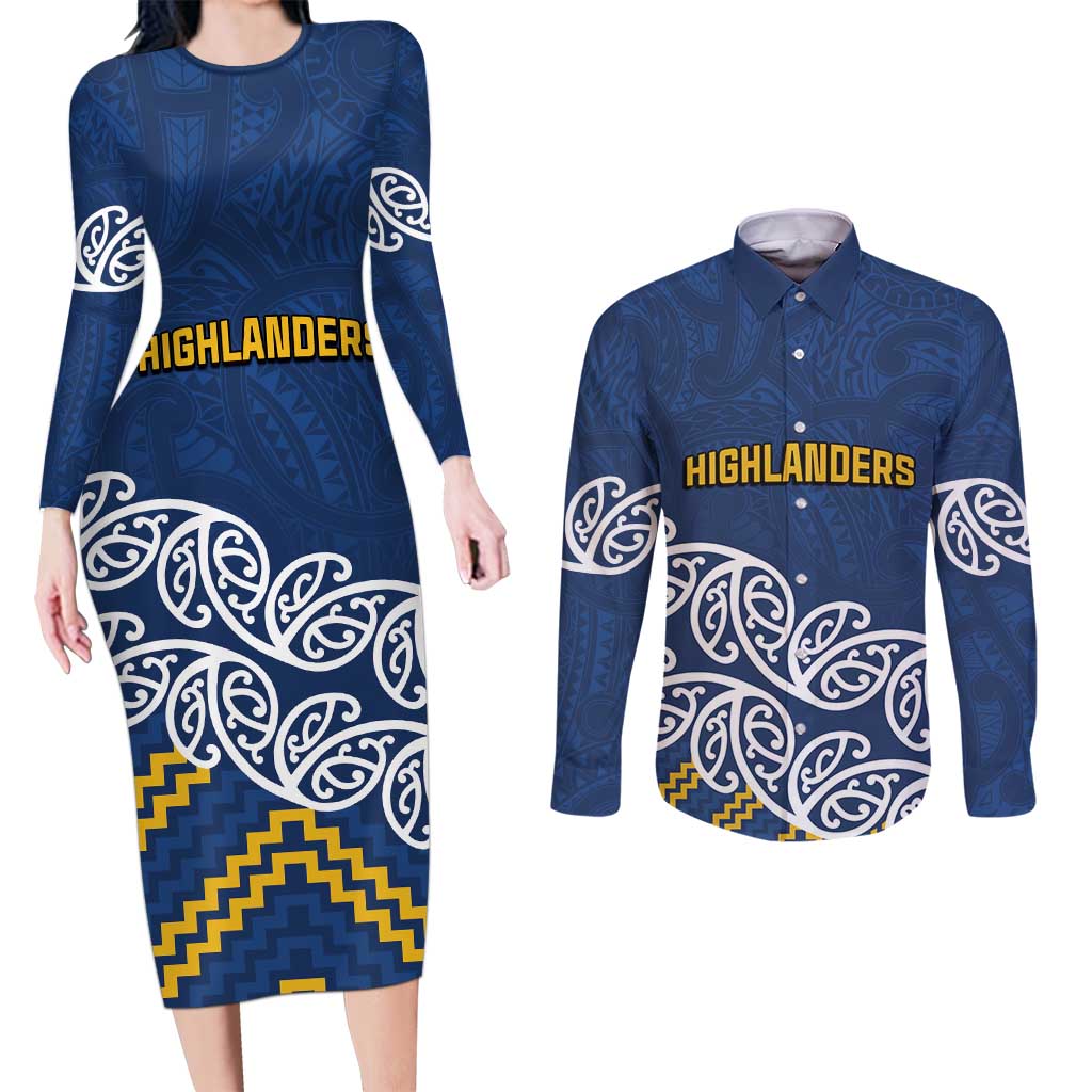New Zealand Rugby Pacific Custom Couples Matching Long Sleeve Bodycon Dress and Long Sleeve Button Shirt Kahupeka Maori Kowhaiwhai Pattern LT9 Blue - Polynesian Pride