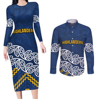 New Zealand Rugby Pacific Custom Couples Matching Long Sleeve Bodycon Dress and Long Sleeve Button Shirt Kahupeka Maori Kowhaiwhai Pattern LT9 Blue - Polynesian Pride