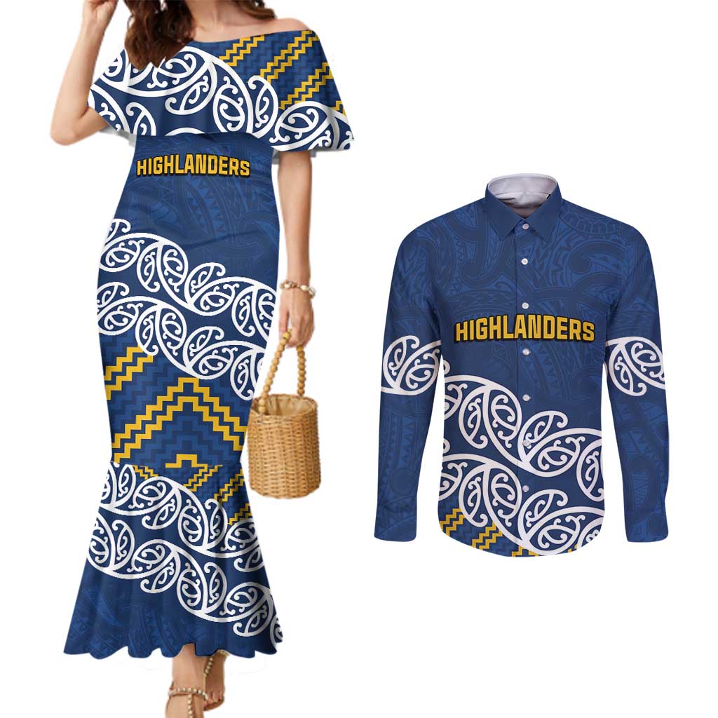 New Zealand Rugby Pacific Custom Couples Matching Mermaid Dress and Long Sleeve Button Shirt Kahupeka Maori Kowhaiwhai Pattern LT9 Blue - Polynesian Pride
