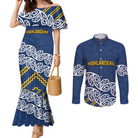 New Zealand Rugby Pacific Custom Couples Matching Mermaid Dress and Long Sleeve Button Shirt Kahupeka Maori Kowhaiwhai Pattern LT9 Blue - Polynesian Pride