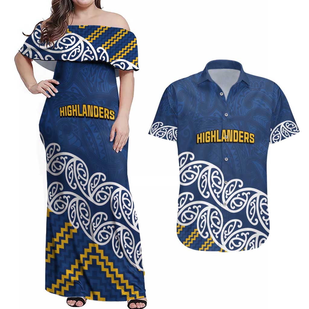 New Zealand Rugby Pacific Custom Couples Matching Off Shoulder Maxi Dress and Hawaiian Shirt Kahupeka Maori Kowhaiwhai Pattern LT9 Blue - Polynesian Pride