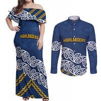 New Zealand Rugby Pacific Custom Couples Matching Off Shoulder Maxi Dress and Long Sleeve Button Shirt Kahupeka Maori Kowhaiwhai Pattern LT9 Blue - Polynesian Pride