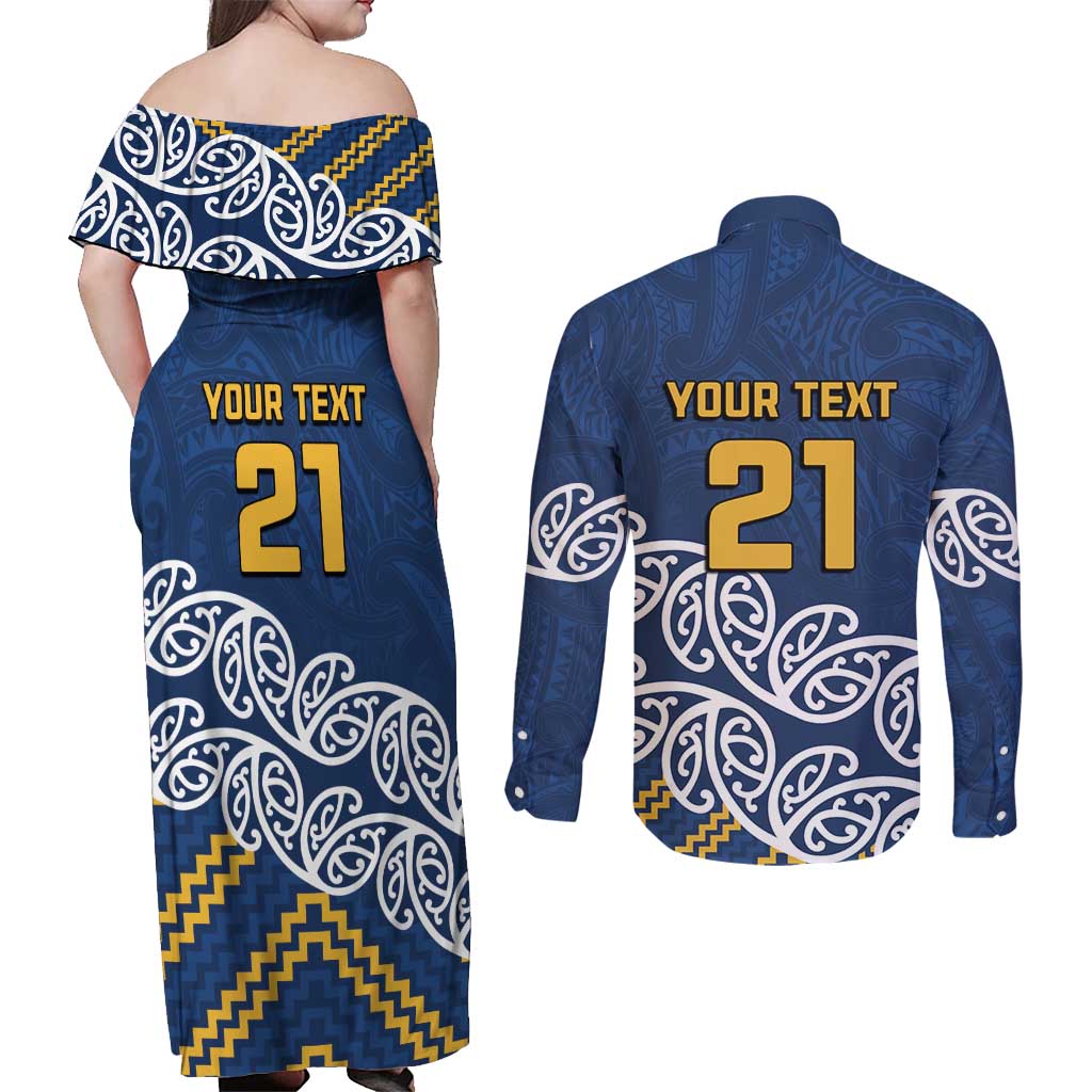 New Zealand Rugby Pacific Custom Couples Matching Off Shoulder Maxi Dress and Long Sleeve Button Shirt Kahupeka Maori Kowhaiwhai Pattern LT9 - Polynesian Pride