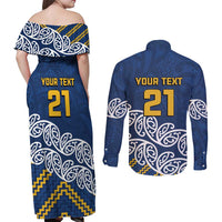 New Zealand Rugby Pacific Custom Couples Matching Off Shoulder Maxi Dress and Long Sleeve Button Shirt Kahupeka Maori Kowhaiwhai Pattern LT9 - Polynesian Pride