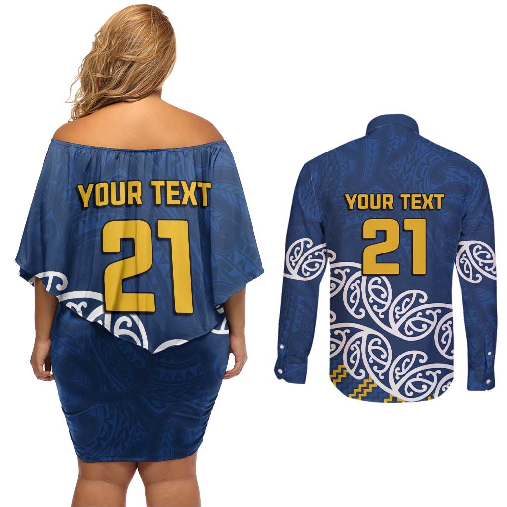 New Zealand Rugby Pacific Custom Couples Matching Off Shoulder Short Dress and Long Sleeve Button Shirt Kahupeka Maori Kowhaiwhai Pattern LT9 - Polynesian Pride