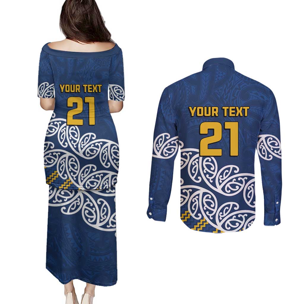New Zealand Rugby Pacific Custom Couples Matching Puletasi and Long Sleeve Button Shirt Kahupeka Maori Kowhaiwhai Pattern LT9 - Polynesian Pride