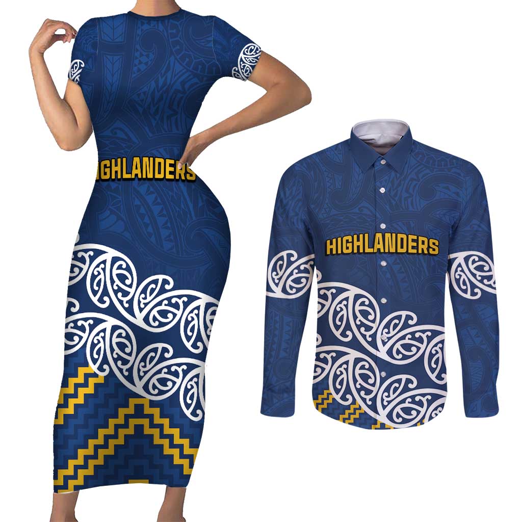 New Zealand Rugby Pacific Custom Couples Matching Short Sleeve Bodycon Dress and Long Sleeve Button Shirt Kahupeka Maori Kowhaiwhai Pattern LT9 Blue - Polynesian Pride