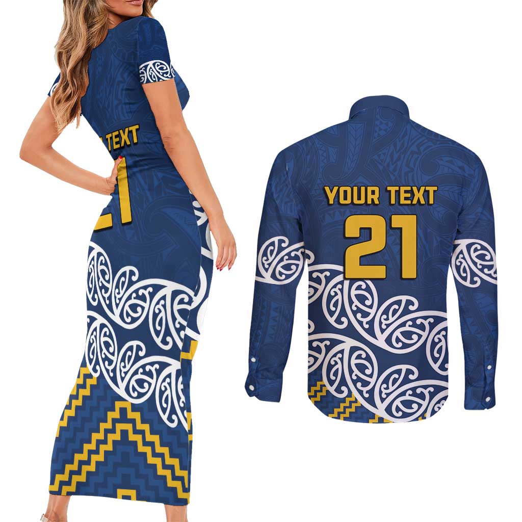 New Zealand Rugby Pacific Custom Couples Matching Short Sleeve Bodycon Dress and Long Sleeve Button Shirt Kahupeka Maori Kowhaiwhai Pattern LT9 - Polynesian Pride
