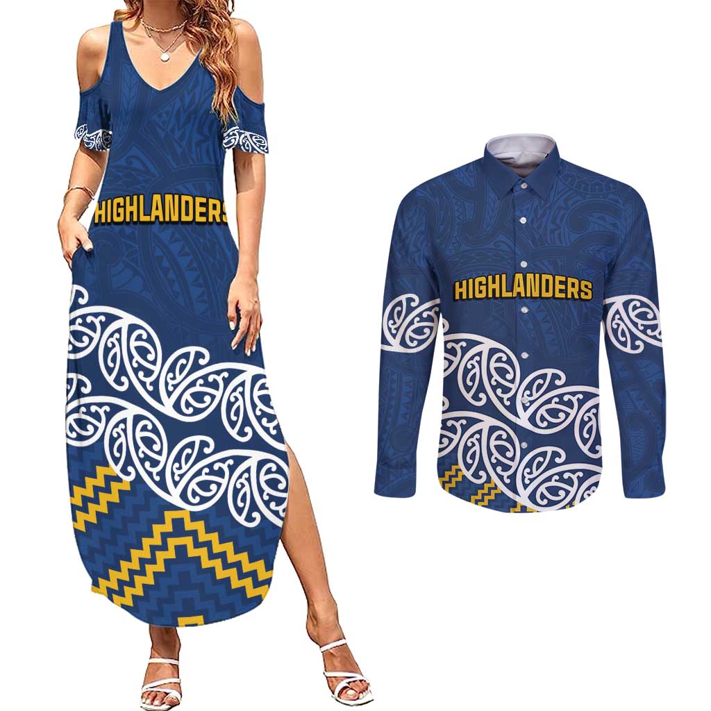 New Zealand Rugby Pacific Custom Couples Matching Summer Maxi Dress and Long Sleeve Button Shirt Kahupeka Maori Kowhaiwhai Pattern LT9 Blue - Polynesian Pride