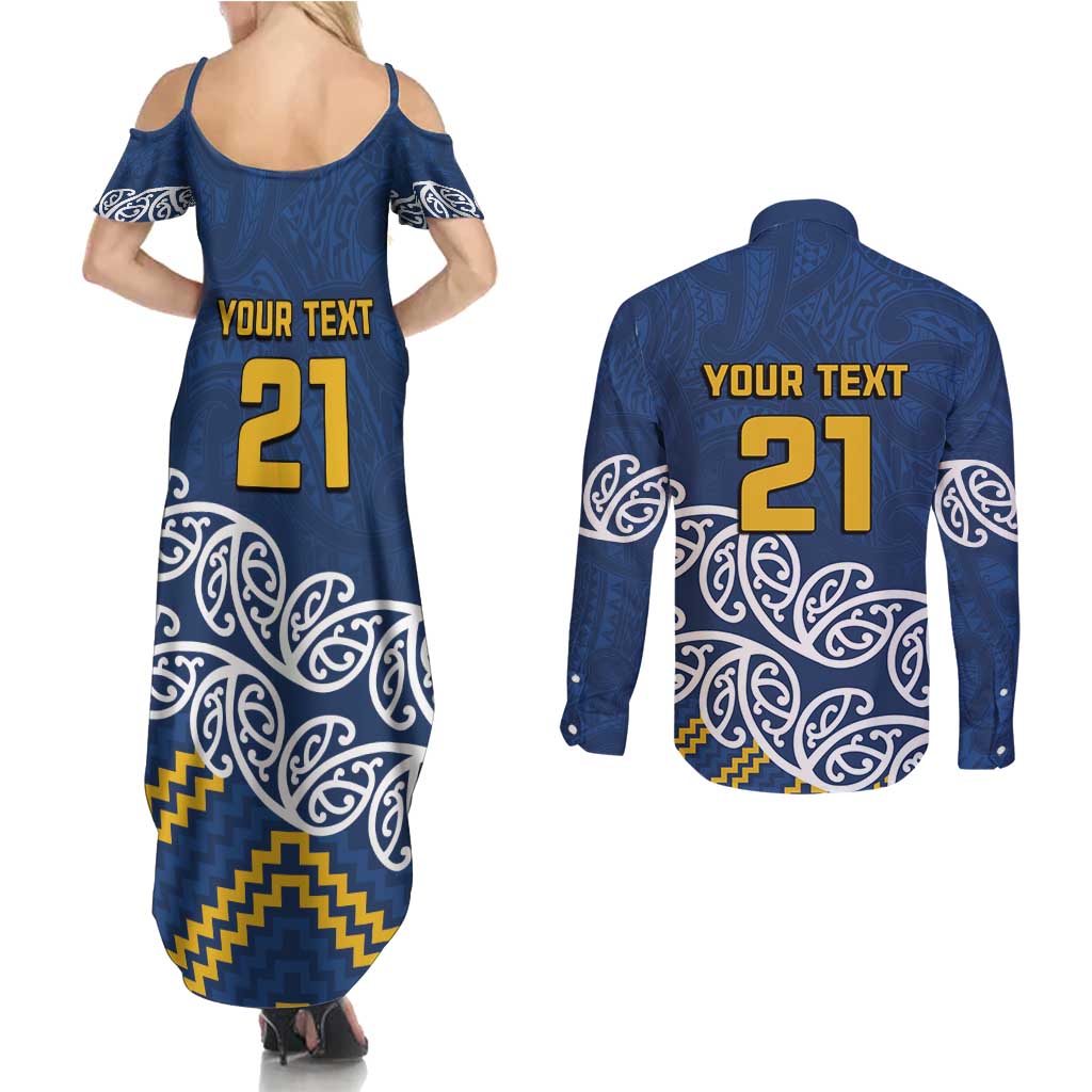 New Zealand Rugby Pacific Custom Couples Matching Summer Maxi Dress and Long Sleeve Button Shirt Kahupeka Maori Kowhaiwhai Pattern LT9 - Polynesian Pride