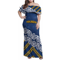New Zealand Rugby Pacific Custom Family Matching Off Shoulder Maxi Dress and Hawaiian Shirt Kahupeka Maori Kowhaiwhai Pattern LT9 Mom's Dress Blue - Polynesian Pride