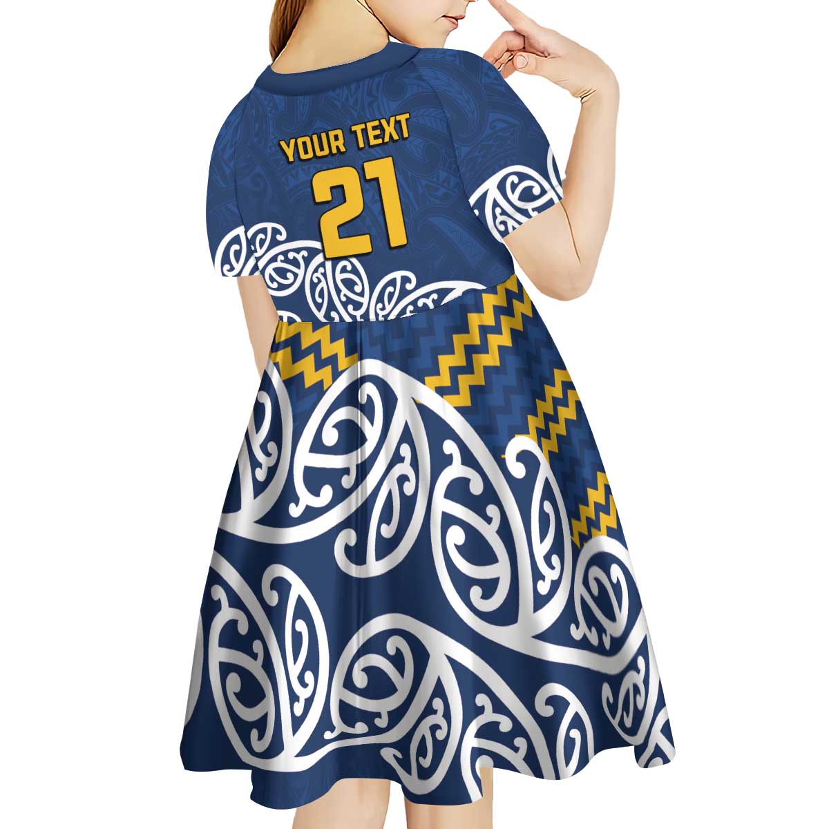 New Zealand Rugby Pacific Custom Kid Short Sleeve Dress Kahupeka Maori Kowhaiwhai Pattern LT9 - Polynesian Pride