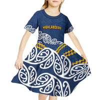 New Zealand Rugby Pacific Custom Kid Short Sleeve Dress Kahupeka Maori Kowhaiwhai Pattern LT9 - Polynesian Pride