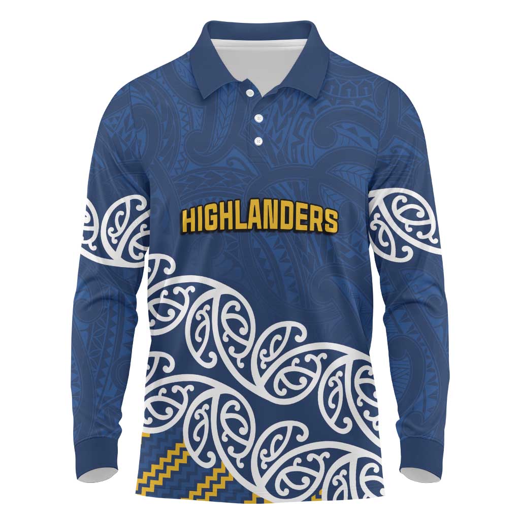 New Zealand Rugby Pacific Custom Long Sleeve Polo Shirt Kahupeka Maori Kowhaiwhai Pattern LT9 Blue - Polynesian Pride