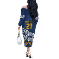 New Zealand Rugby Pacific Custom Off The Shoulder Long Sleeve Dress Kahupeka Maori Kowhaiwhai Pattern LT9 - Polynesian Pride