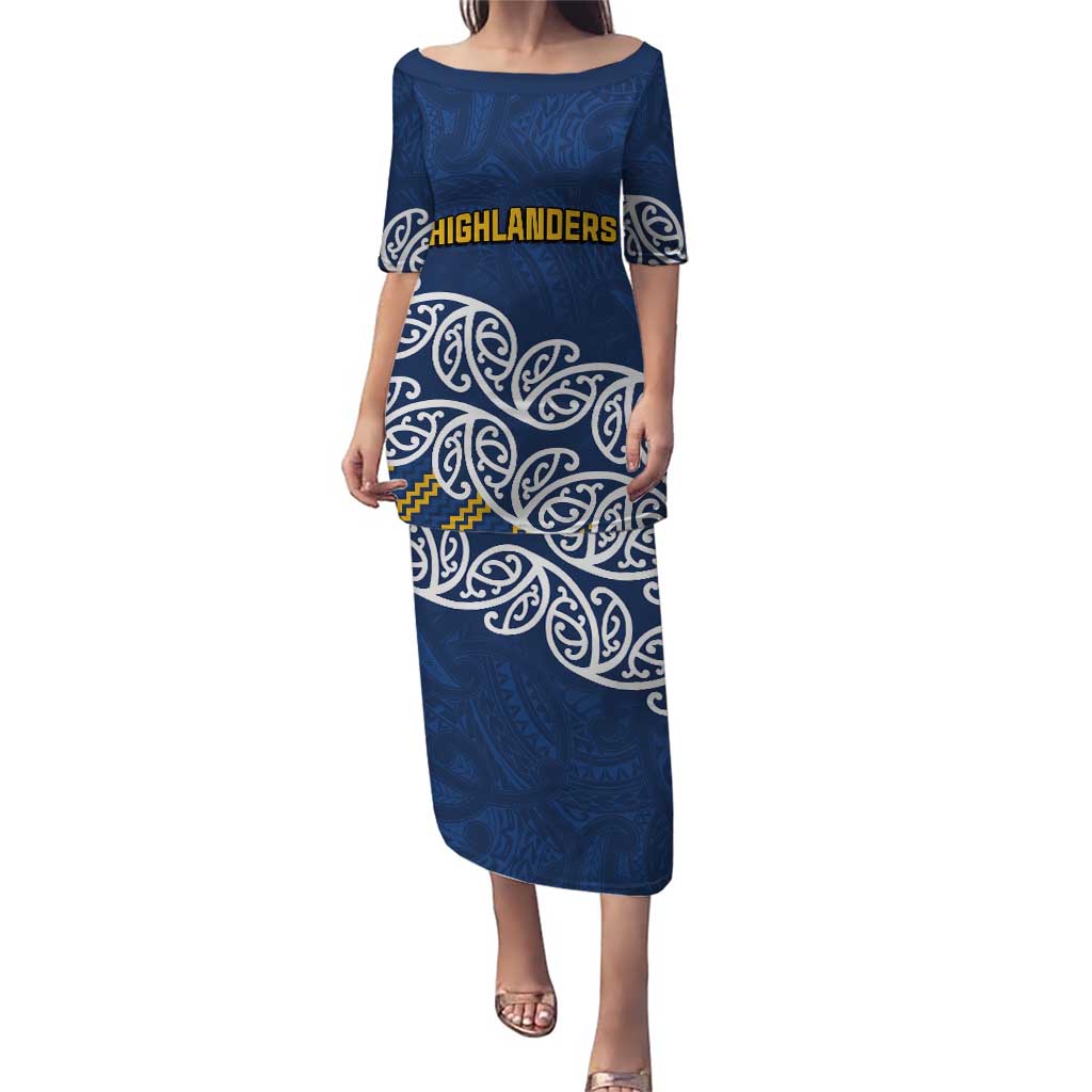 New Zealand Rugby Pacific Custom Puletasi Kahupeka Maori Kowhaiwhai Pattern LT9 Long Dress Blue - Polynesian Pride
