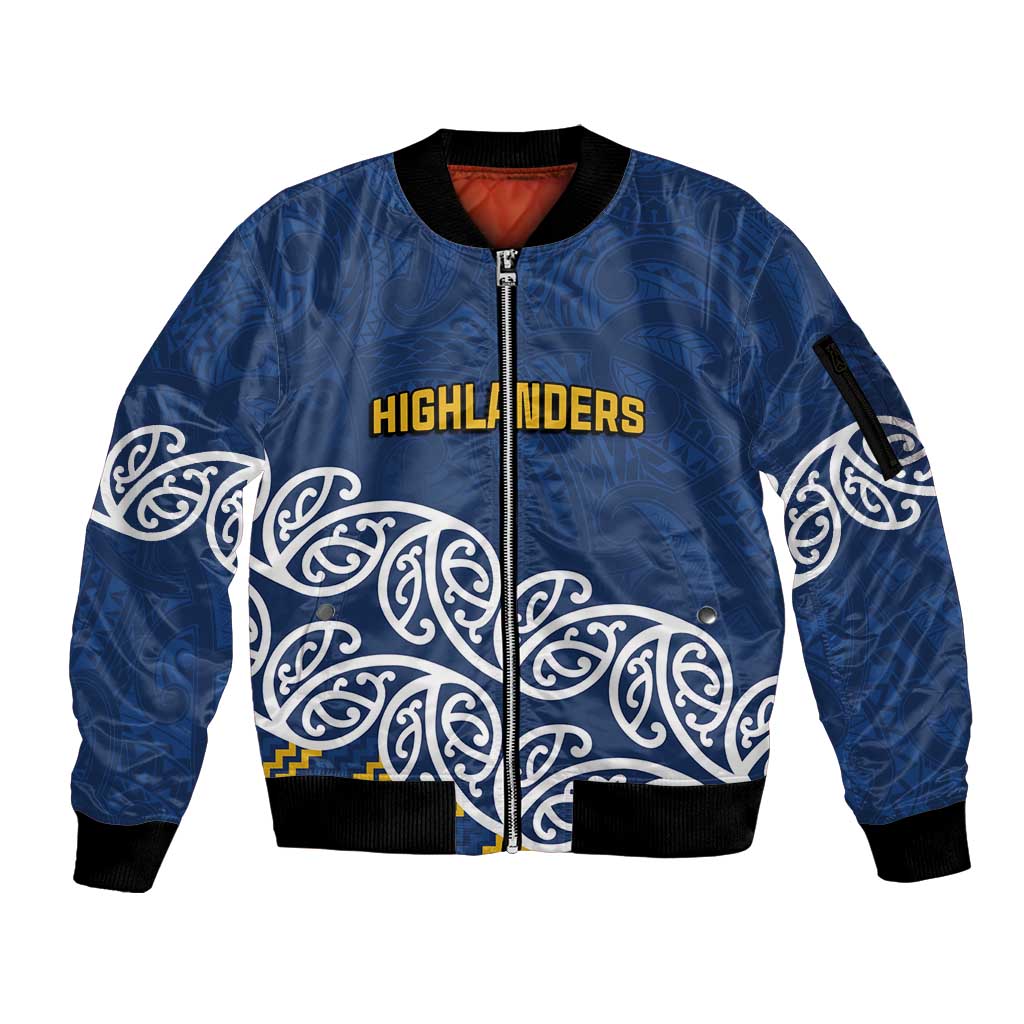 New Zealand Rugby Pacific Custom Sleeve Zip Bomber Jacket Kahupeka Maori Kowhaiwhai Pattern LT9 Unisex Blue - Polynesian Pride