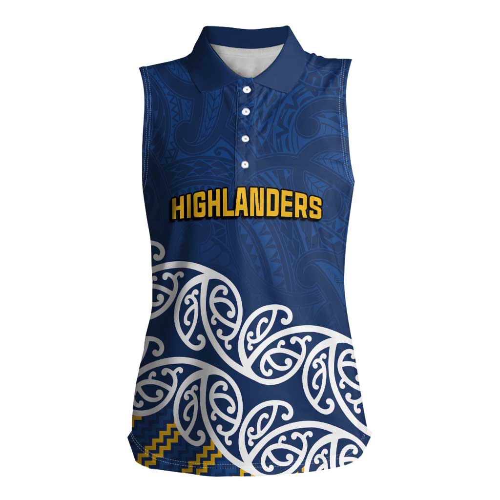 New Zealand Rugby Pacific Custom Women Sleeveless Polo Shirt Kahupeka Maori Kowhaiwhai Pattern LT9 Female Blue - Polynesian Pride