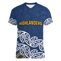 New Zealand Rugby Pacific Custom Women V-Neck T-Shirt Kahupeka Maori Kowhaiwhai Pattern LT9 Female Blue - Polynesian Pride