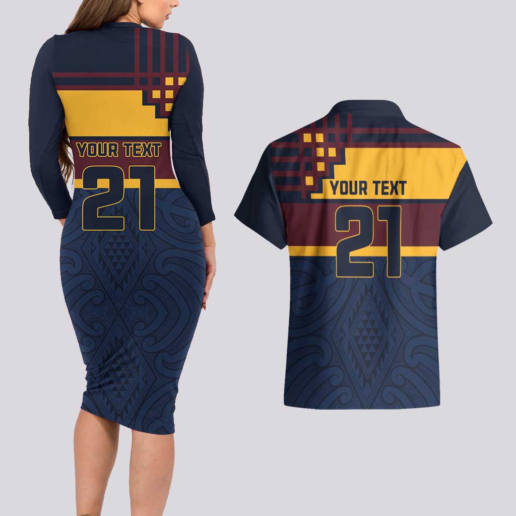 New Zealand Rugby Pacific Custom Couples Matching Long Sleeve Bodycon Dress and Hawaiian Shirt Kahupeka Retro 2025 Taniko Motif
